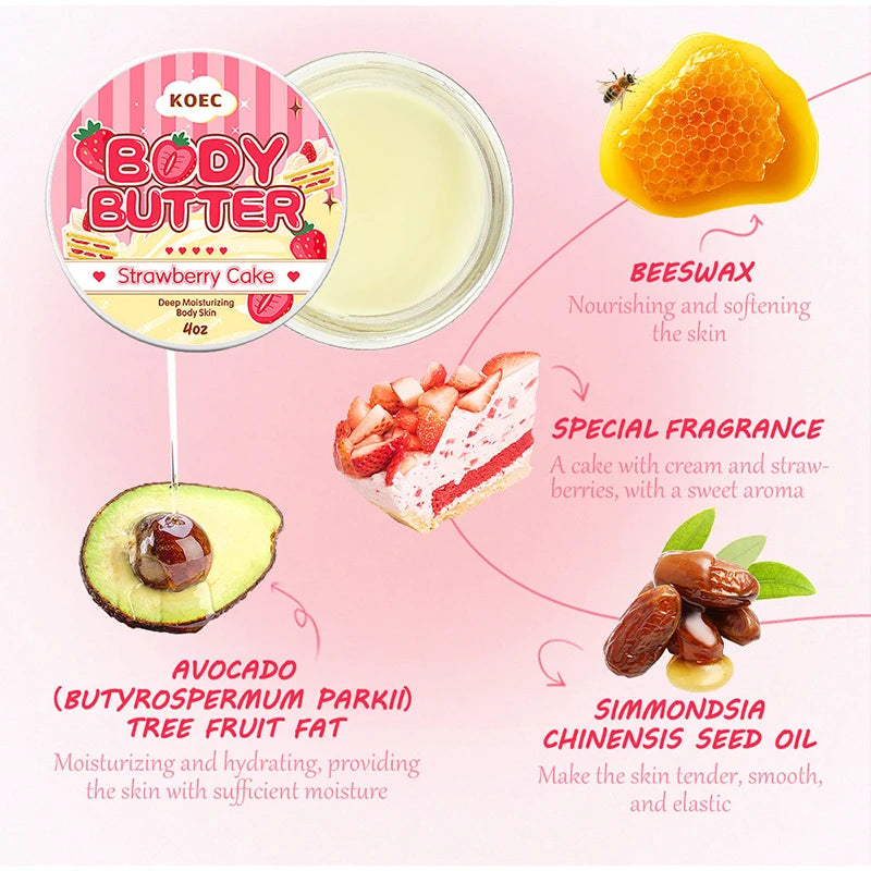 Crema e olio per il corpo al gusto di crostata alle fragole