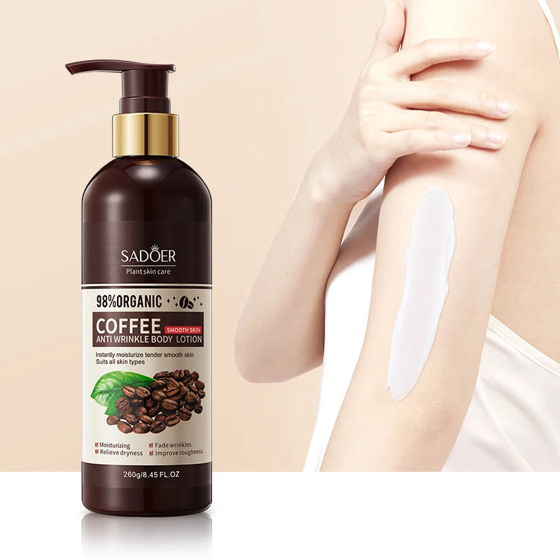 Body-lotion al caffè, a effetto antirughe, emolliente e levigante